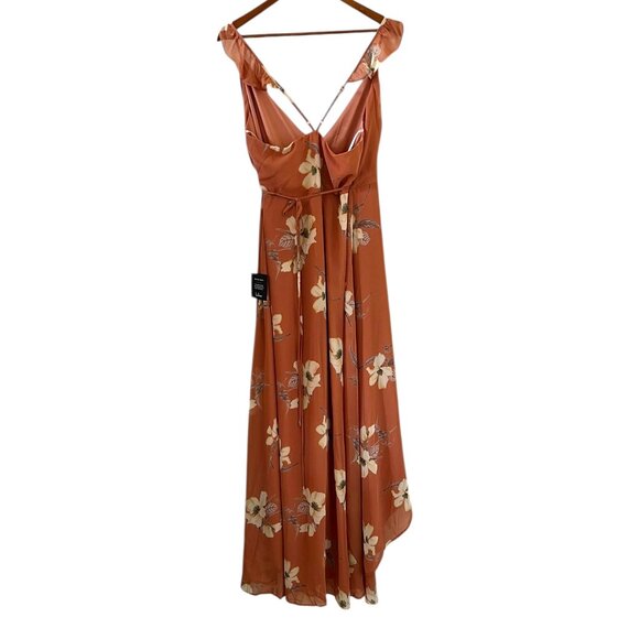 Lulu's NEW All Mine Rusty Rose Floral Print Wrap Dress Size L - Picture 7 of 15